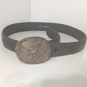 Black Leather Belt with Eagle Buckle, Pre-owned